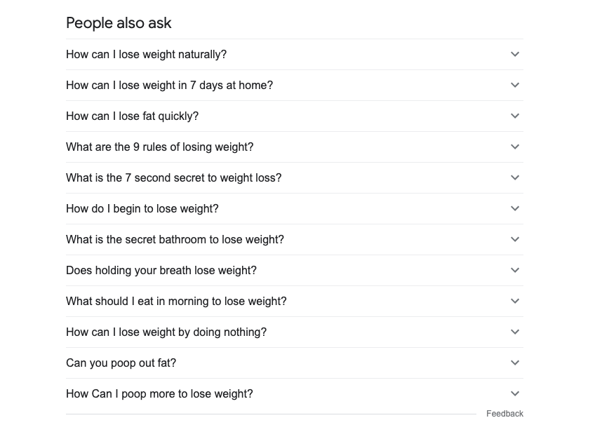 Google Questions for keyword research