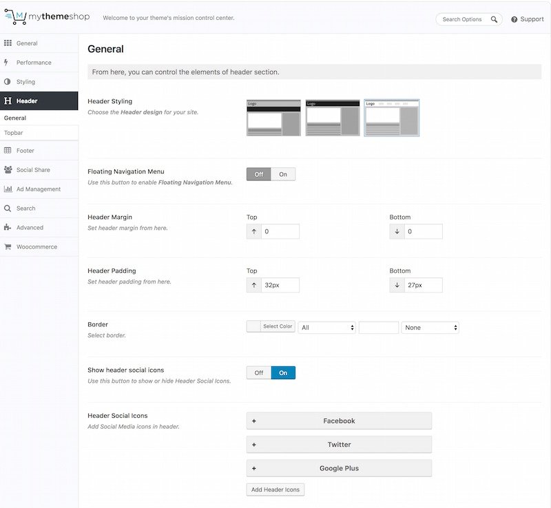 Header-General-settings
