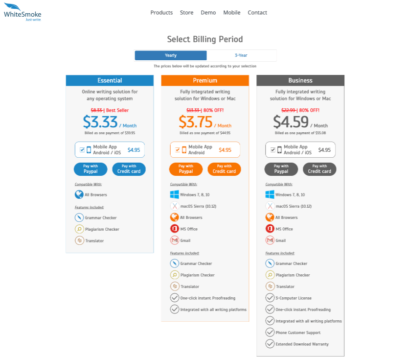WhiteSmoke Pricing