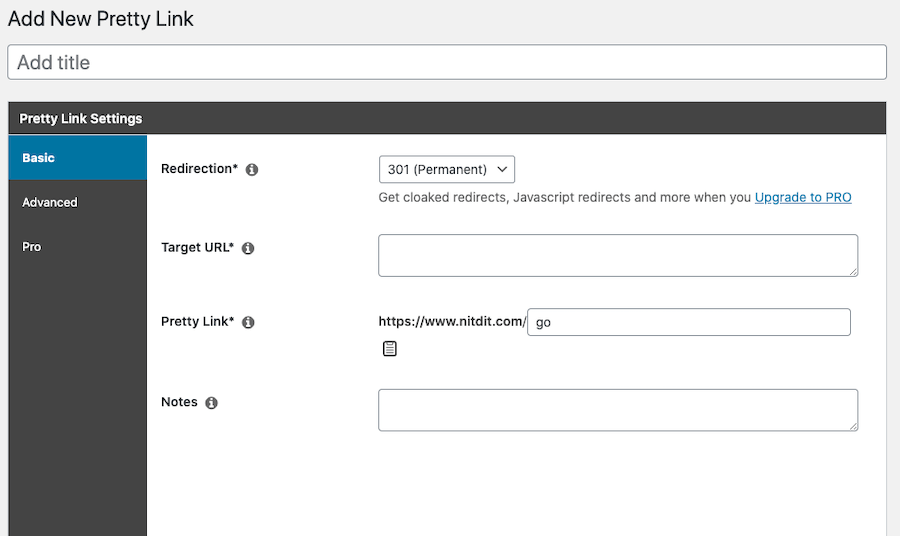 Creating a New Link With Pretty Links