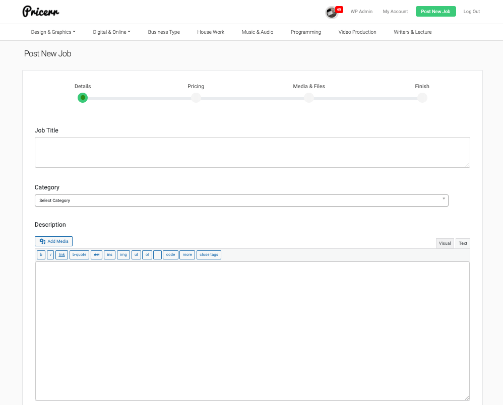 Pricerr Theme Front-End Submission