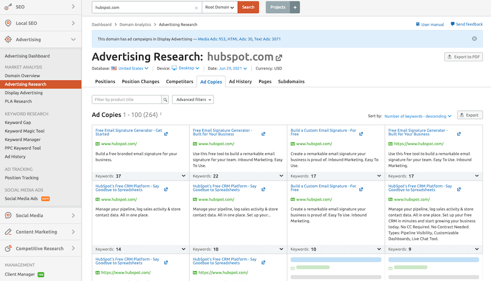 Advertising Research Semrush