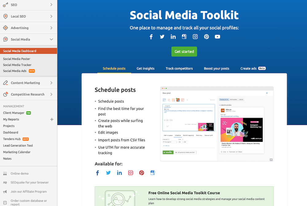 Social Media Management Semrush