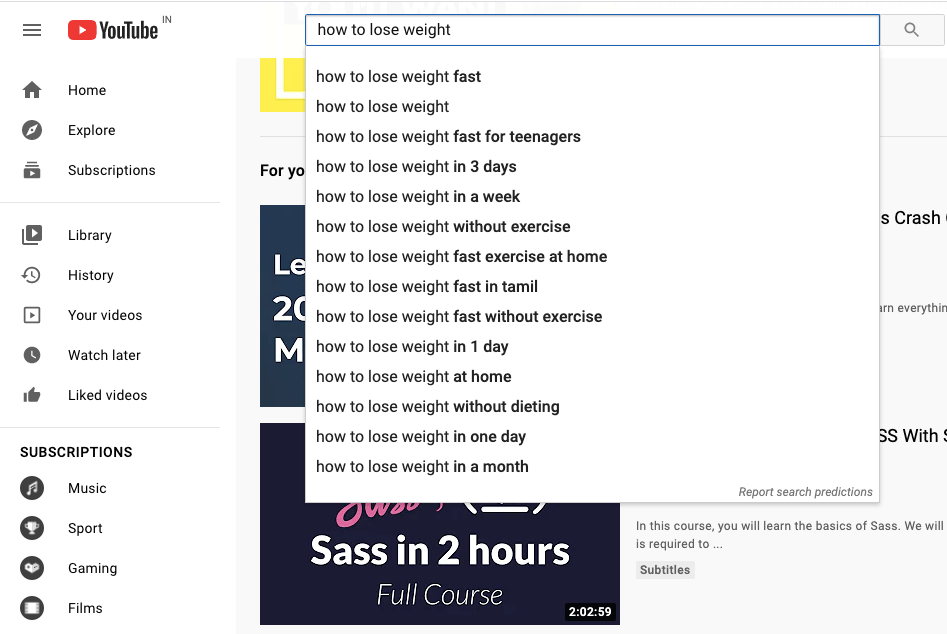 YouTube auto Complete