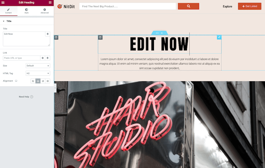 Editing Elementor Template