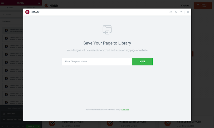 Elementor Save Templates