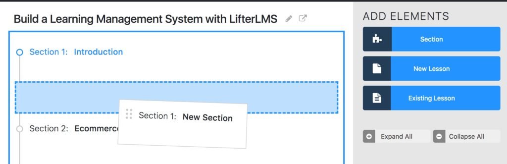 LifterLMS Create a Section