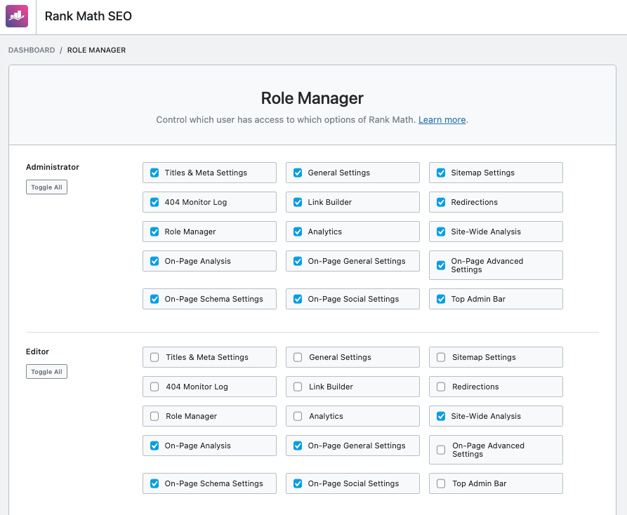 Rank Math Role Manager