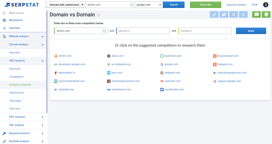 Serpstat Domain vs Domain Report
