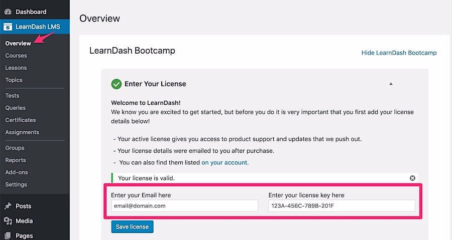 enter-learndash-license-key
