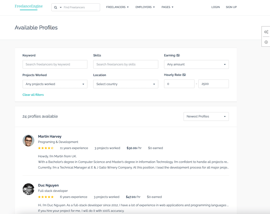 FreelanceEngine Search Option
