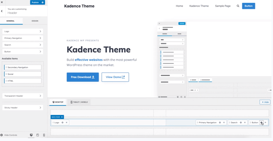 Kadence Theme Header Builder