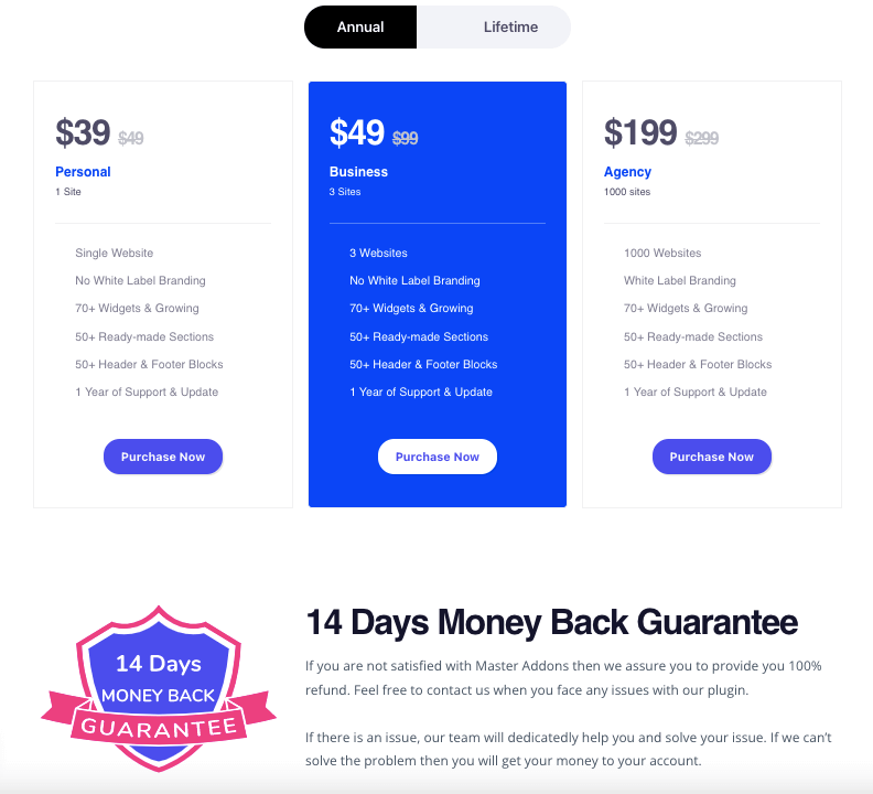 Master Addons Pricing