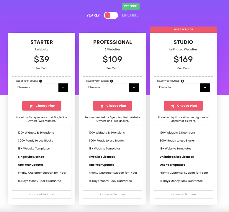 The Plus Addons Pricing