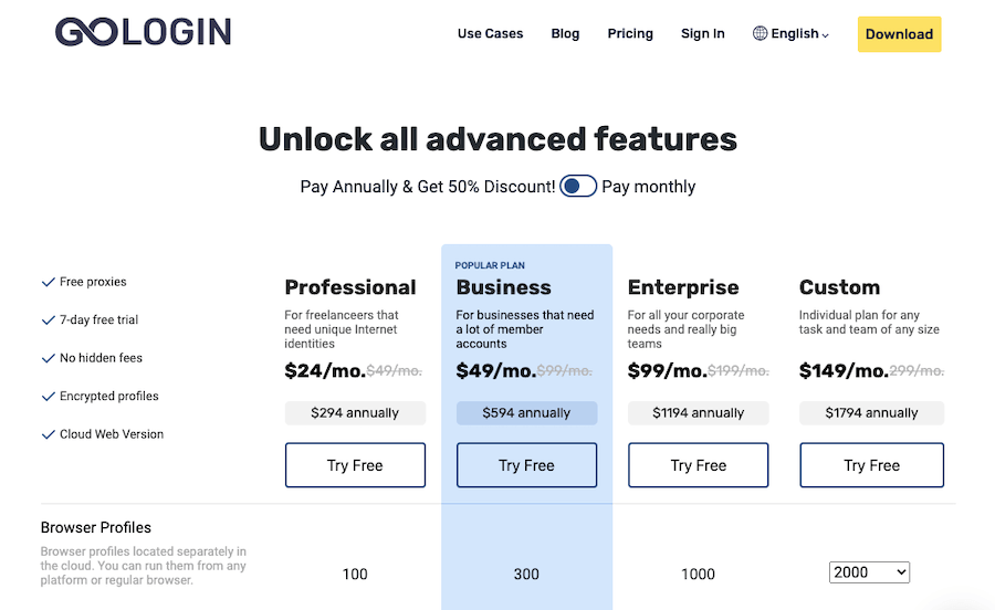 GoLogin Pricing