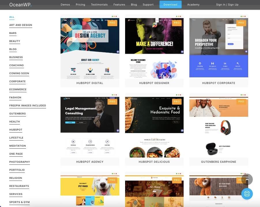 OceanWP theme Demo Designs